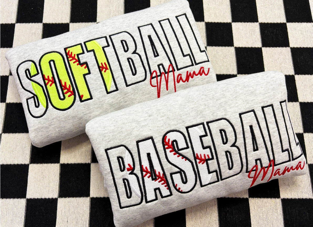Pre-Order Embroidered Soft Ball Mama Crew Neck