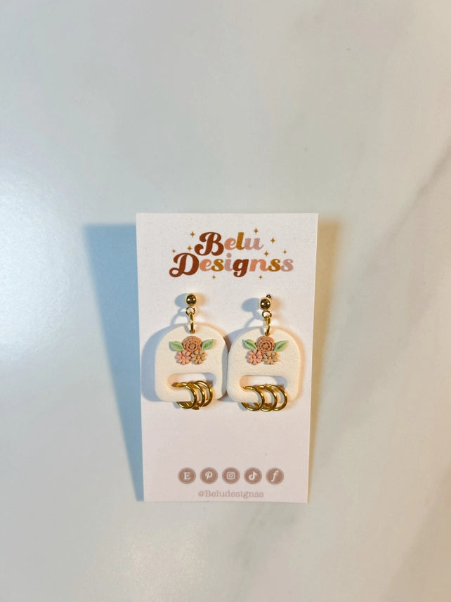 Pre-Order Floral with Dangly Rings Polymer Clay Earrings