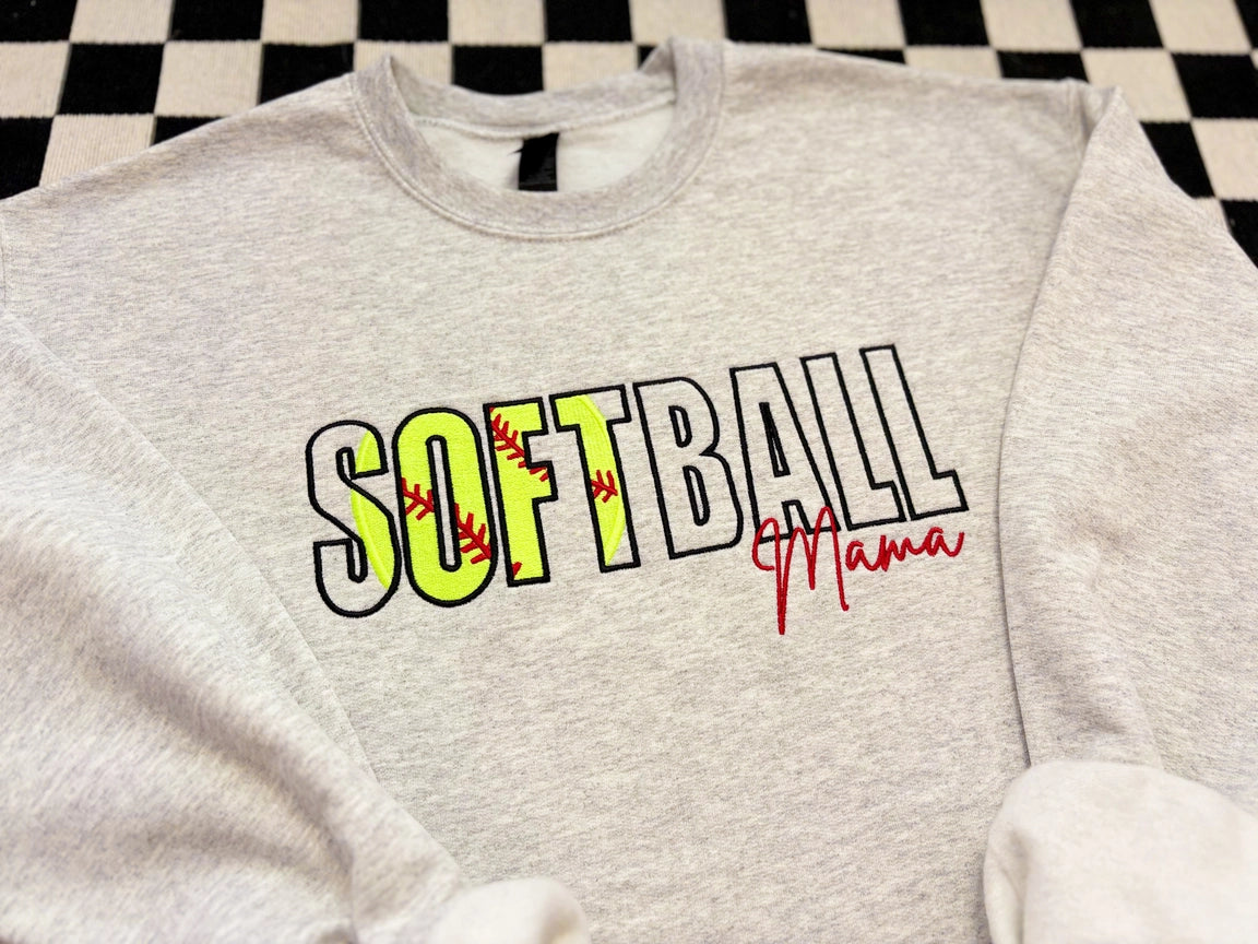 Pre-Order Embroidered Soft Ball Mama Crew Neck