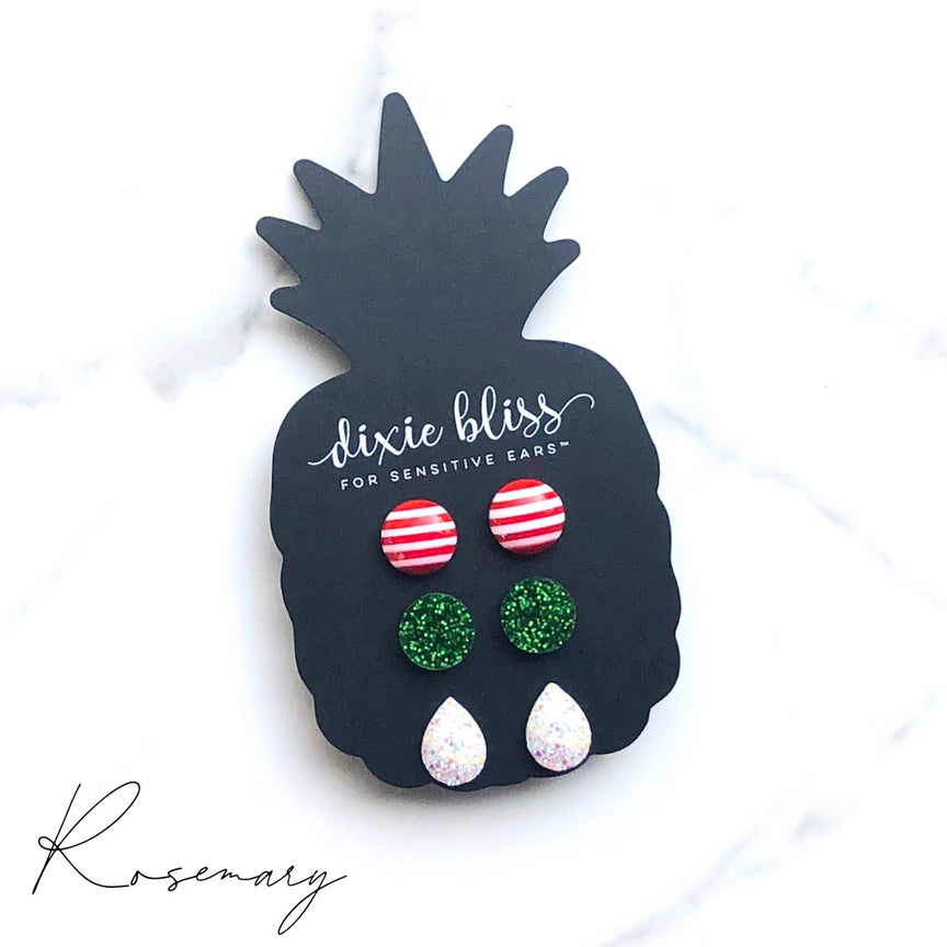 Pre-Order Rosemary Candy Stripe 3 Pack Earrings