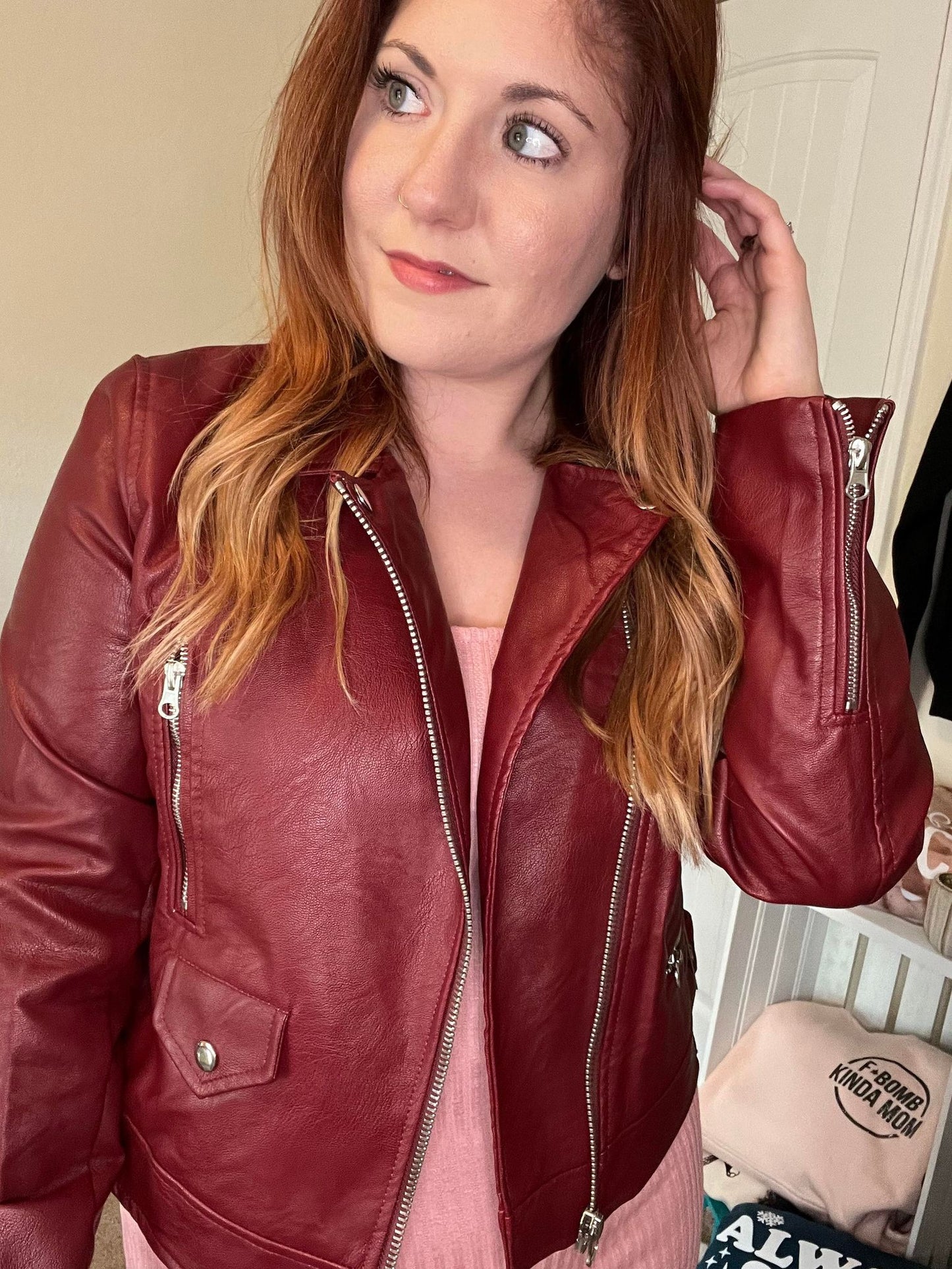 Maroon Faux Leather Jacket