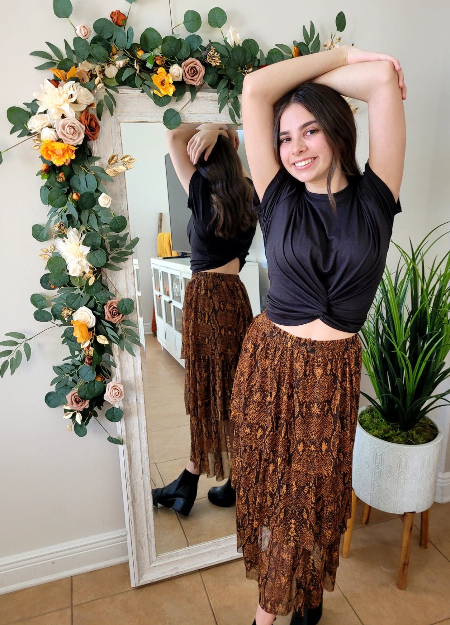 Snake Print Mesh Skirt