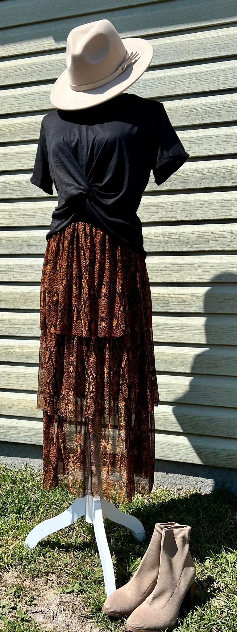 Snake Print Mesh Skirt