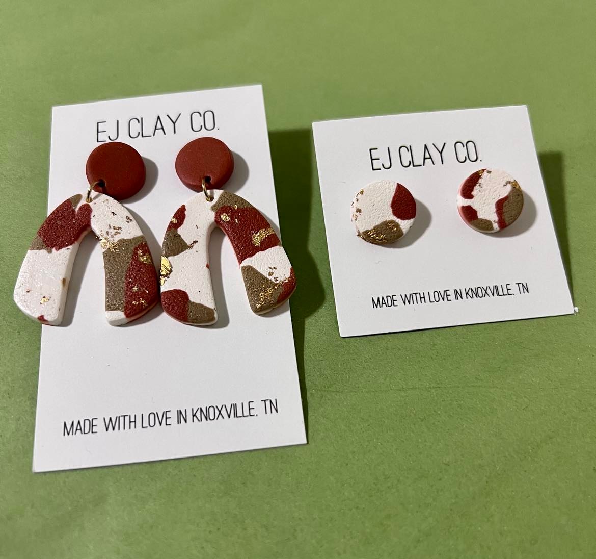 Cinnamon Rose Marble Circle Stud Clay Earrings