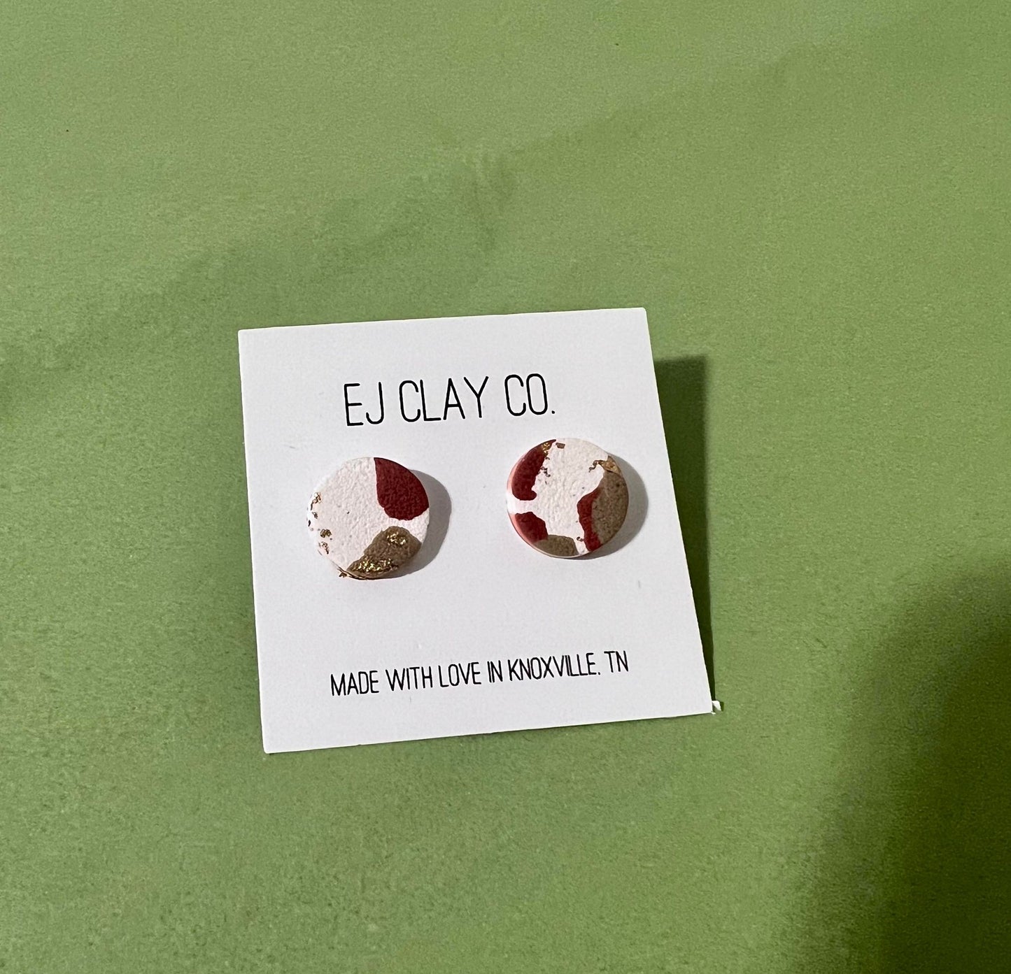 Cinnamon Rose Marble Circle Stud Clay Earrings
