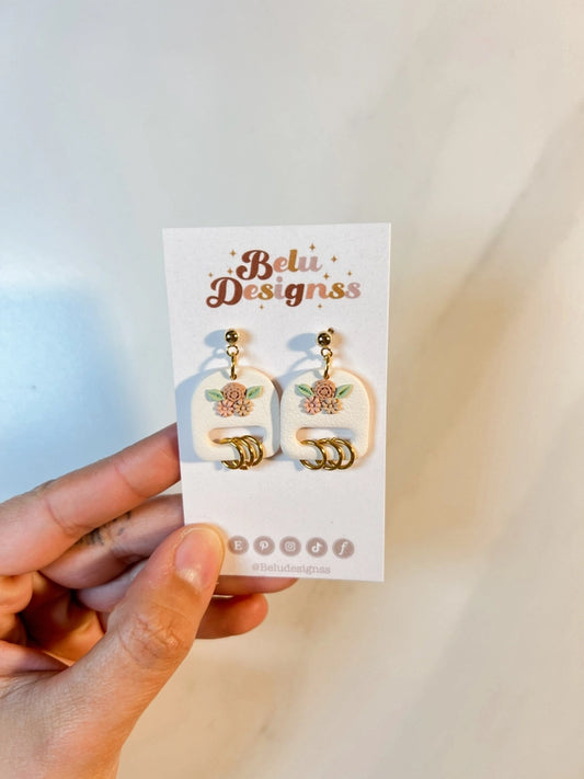 Pre-Order Floral with Dangly Rings Polymer Clay Earrings