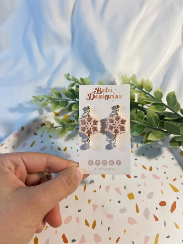 Pre-Order Snowflake with Pearl Polymer Clay Earrings