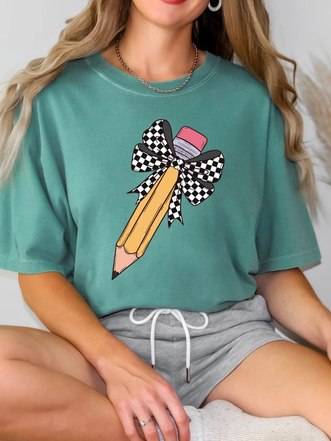 Pre-Order Pencil Checkered Bow Graphic Tee