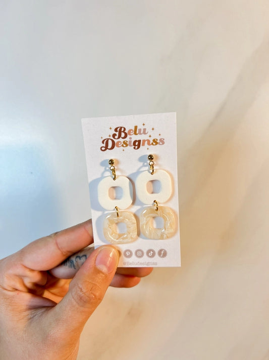 Pre-Order White & Marble Squares Polymer Clay Earrings