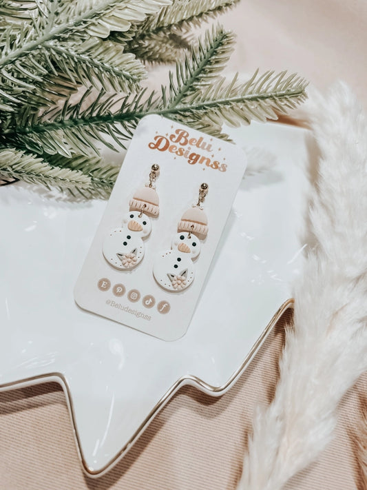 Pre-Order Snowmen with Pink Hats Polymer Clay Earrings