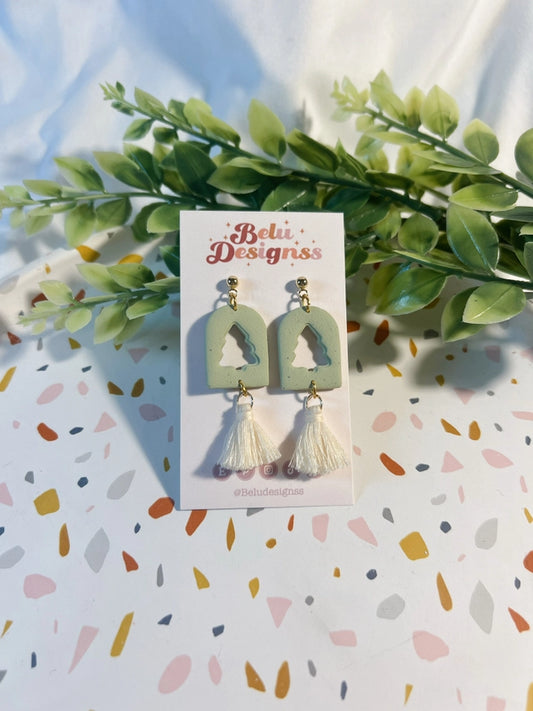 Pre-Order Christmas Tree Cut Out with Tassel Polymer Clay Earrings