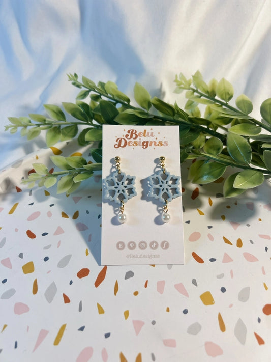 Pre-Order Snowflake with Pearl Polymer Clay Earrings