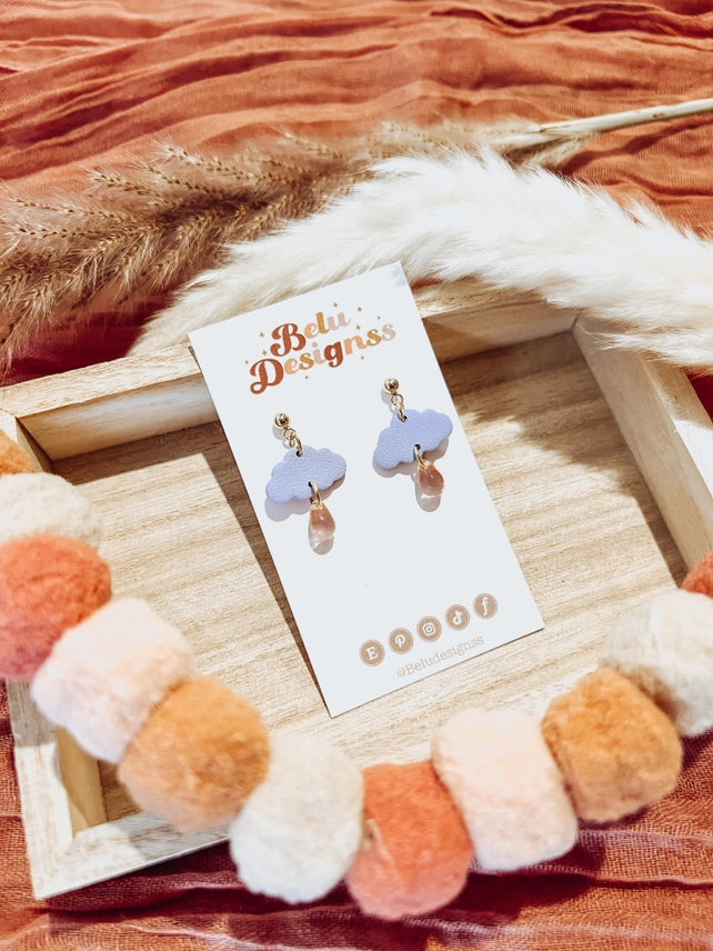 Pre-Order Cloud with Glass Drop Polymer Clay Earring