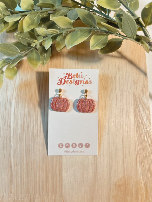 Pre-Order Sparkly Pink Pumpkin Polymer Clay Earrings