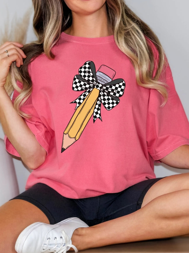 Pre-Order Pencil Checkered Bow Graphic Tee