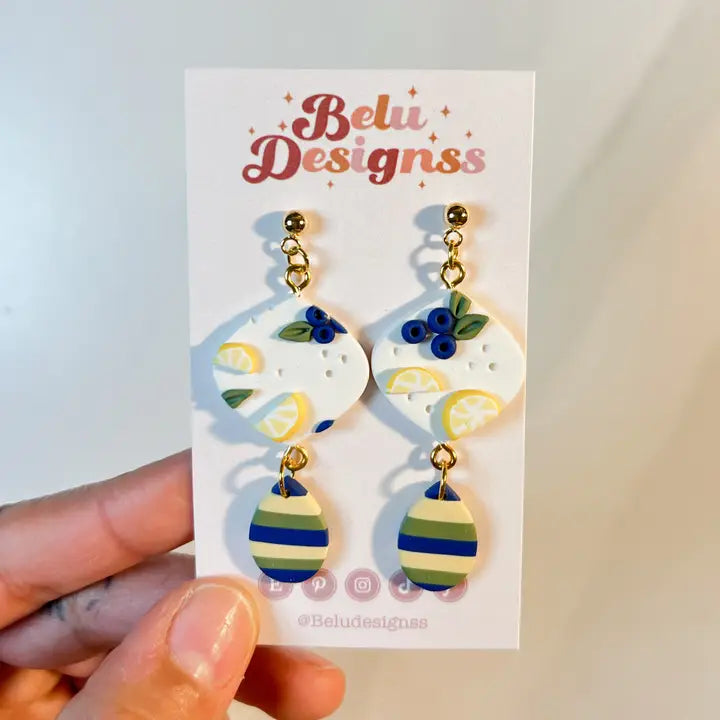 Pre-Order Lemon Blueberry Stripes Polymer Clay Earrings