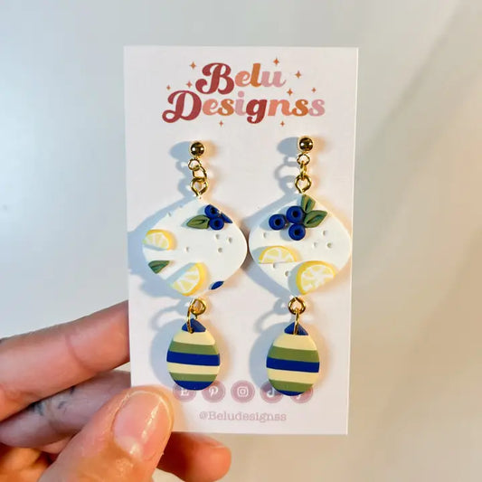 Pre-Order Lemon Blueberry Stripes Polymer Clay Earrings