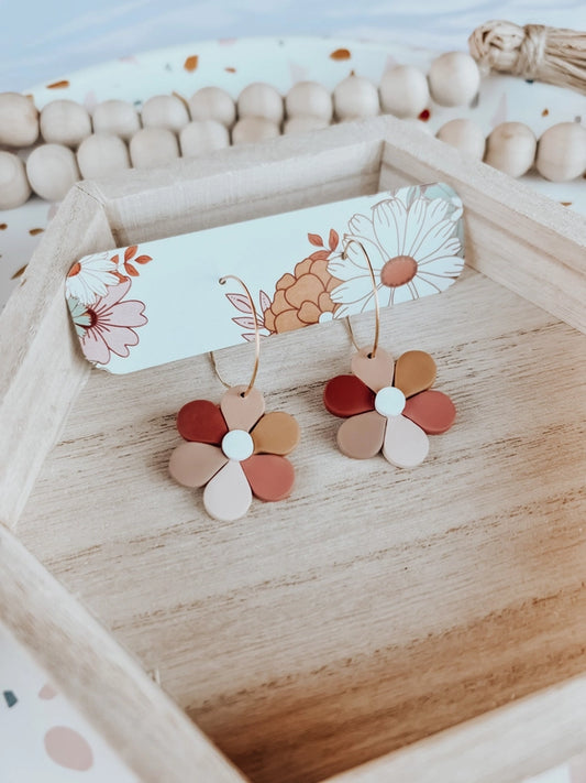 Pre-Order Boho Flower Hoop Polymer Clay Earrings
