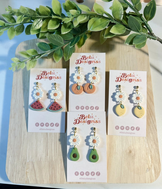Pre-Order Little Fruits with Flowers Polymer Clay Earrings