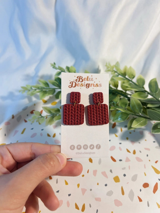 Pre-Order Red Sweater Square Polymer Clay Earrings