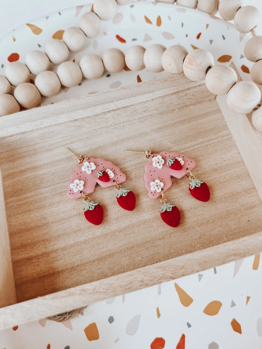 Pre-Order Strawberries & Flowers Polymer Clay Earrings