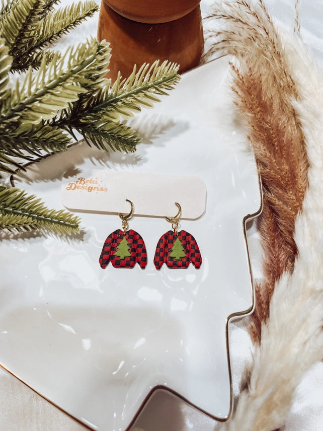 Pre-Order Red & Black Christmas Sweater Polymer Clay Earrings