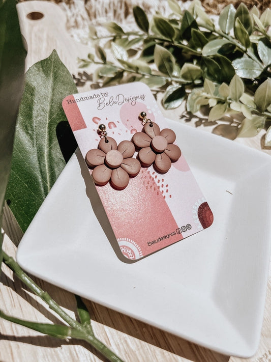 Pre-Order Brown Flower Shaped Polymer Clay Earring