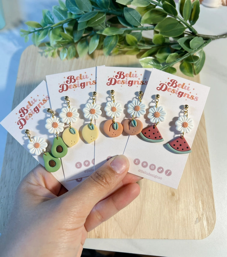 Pre-Order Little Fruits with Flowers Polymer Clay Earrings