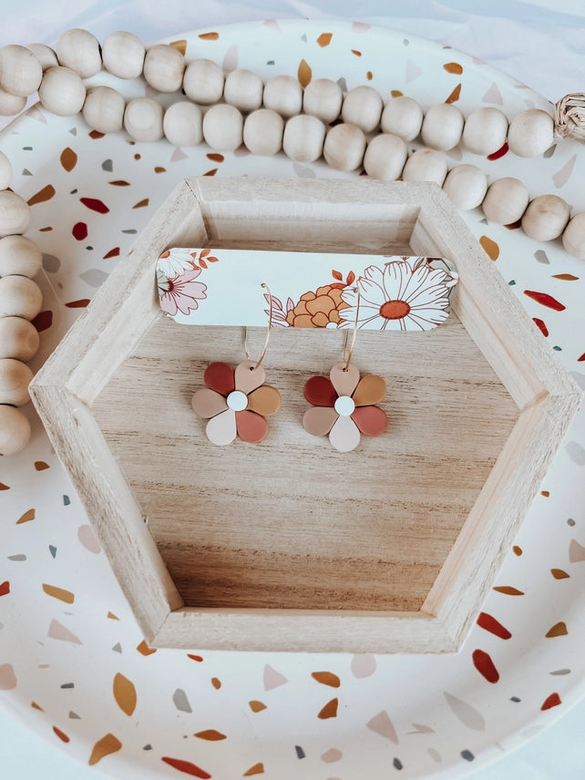 Pre-Order Boho Flower Hoop Polymer Clay Earrings