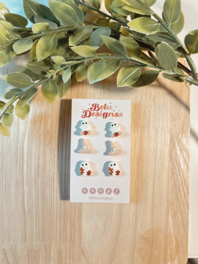 Pre-Order Mini Ghost & Witch Hat Polymer Clay Stud Earrings
