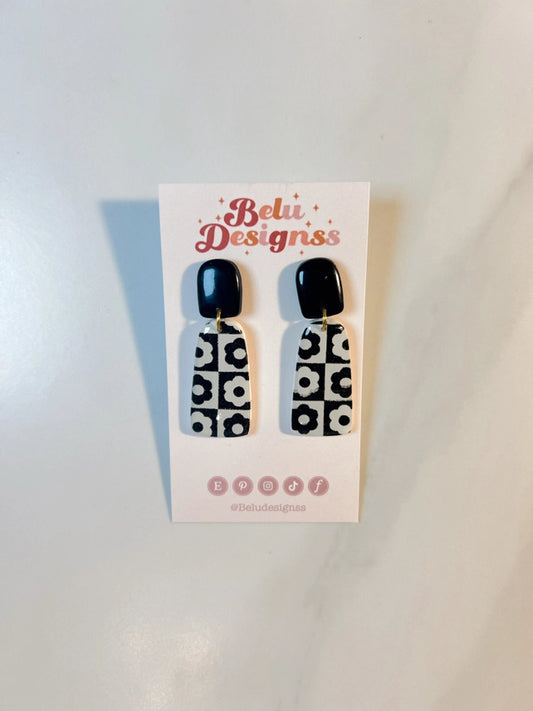 Pre-Order Black Flower Transfer Polymer Clay Earrings