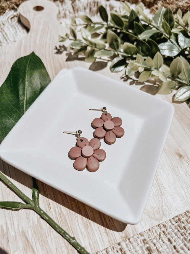 Pre-Order Brown Flower Shaped Polymer Clay Earring