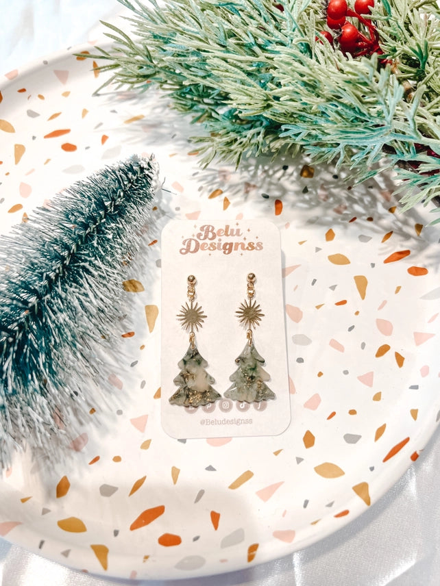 Pre-Order Translucent Green & Gold Tree Clay Earrings