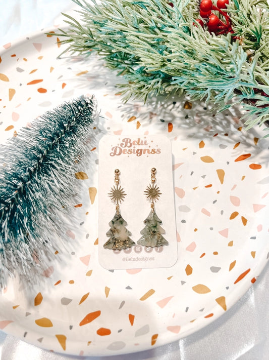 Pre-Order Translucent Green & Gold Tree Clay Earrings