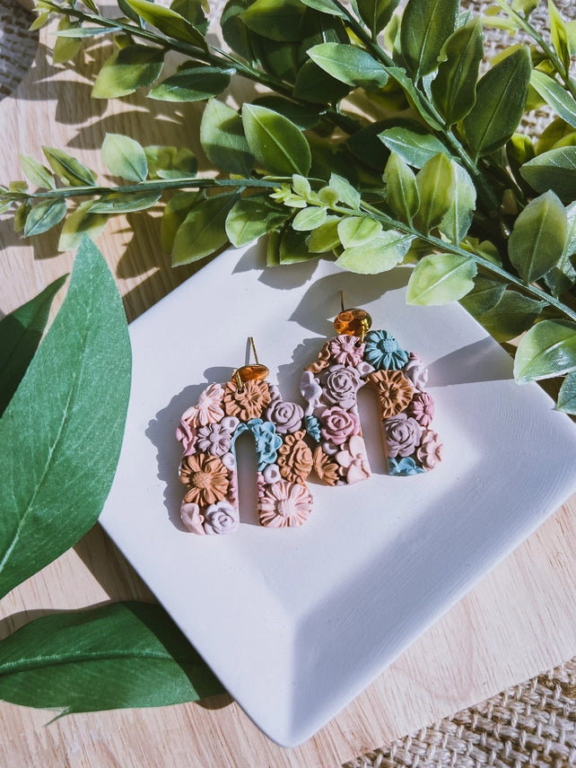 Pre-Order Colorful Floral Arch Polymer Clay Earrings