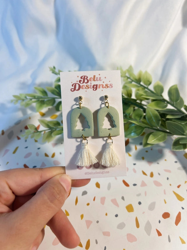 Pre-Order Christmas Tree Cut Out with Tassel Polymer Clay Earrings