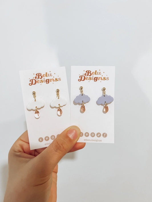 Pre-Order Cloud with Glass Drop Polymer Clay Earring