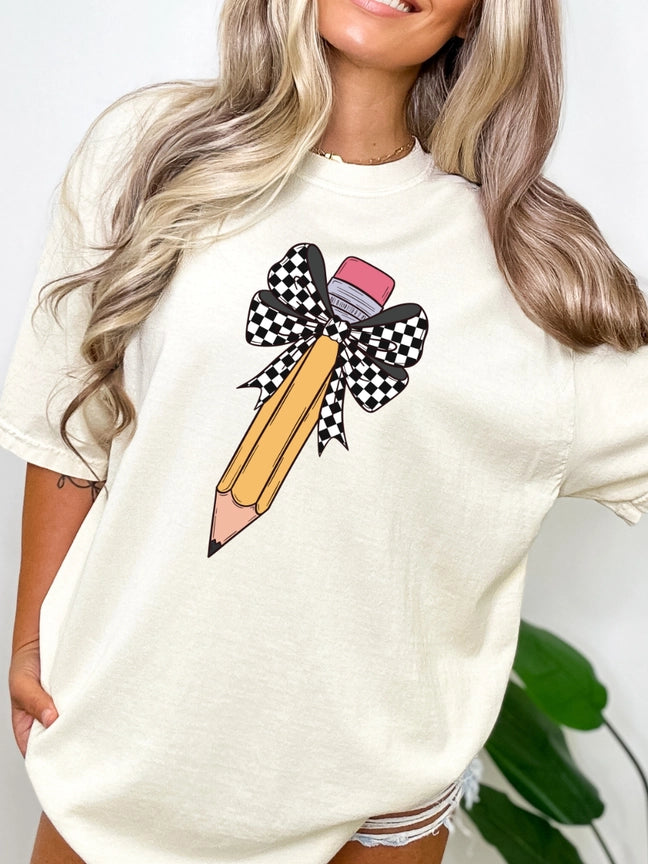 Pre-Order Pencil Checkered Bow Graphic Tee