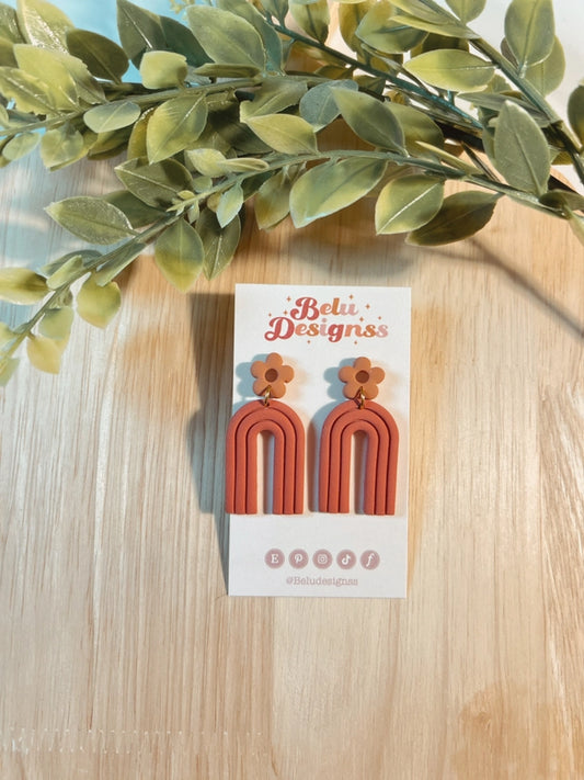 Pre-Order Terracotta Arch Flower Polymer Clay Earrings