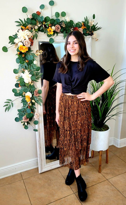 Snake Print Mesh Skirt