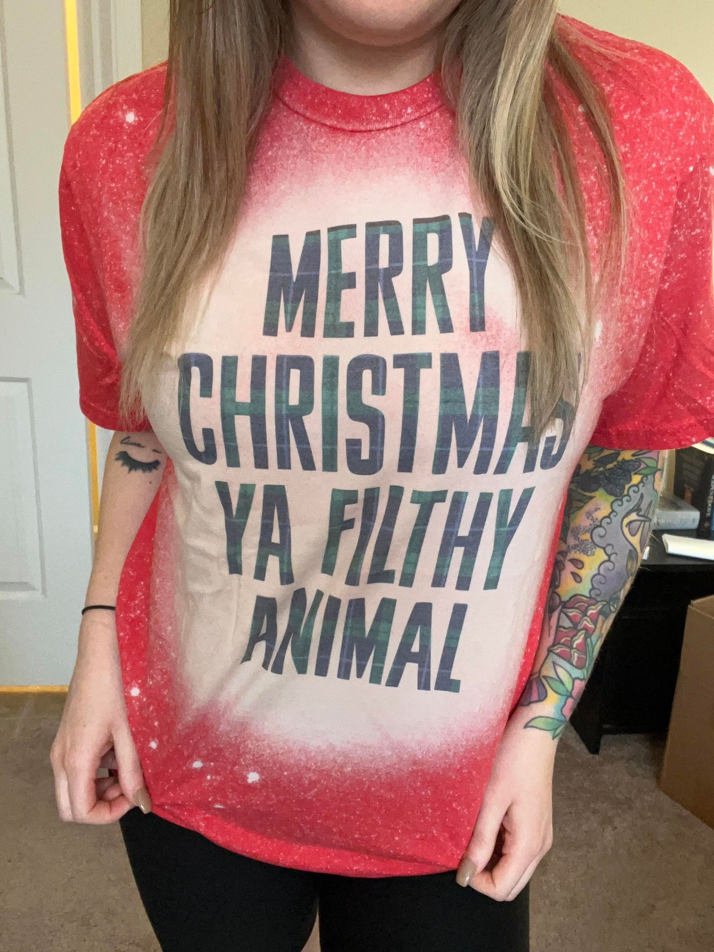 Merry Christmas Ya Filthy Animal Bleached Graphic Tee