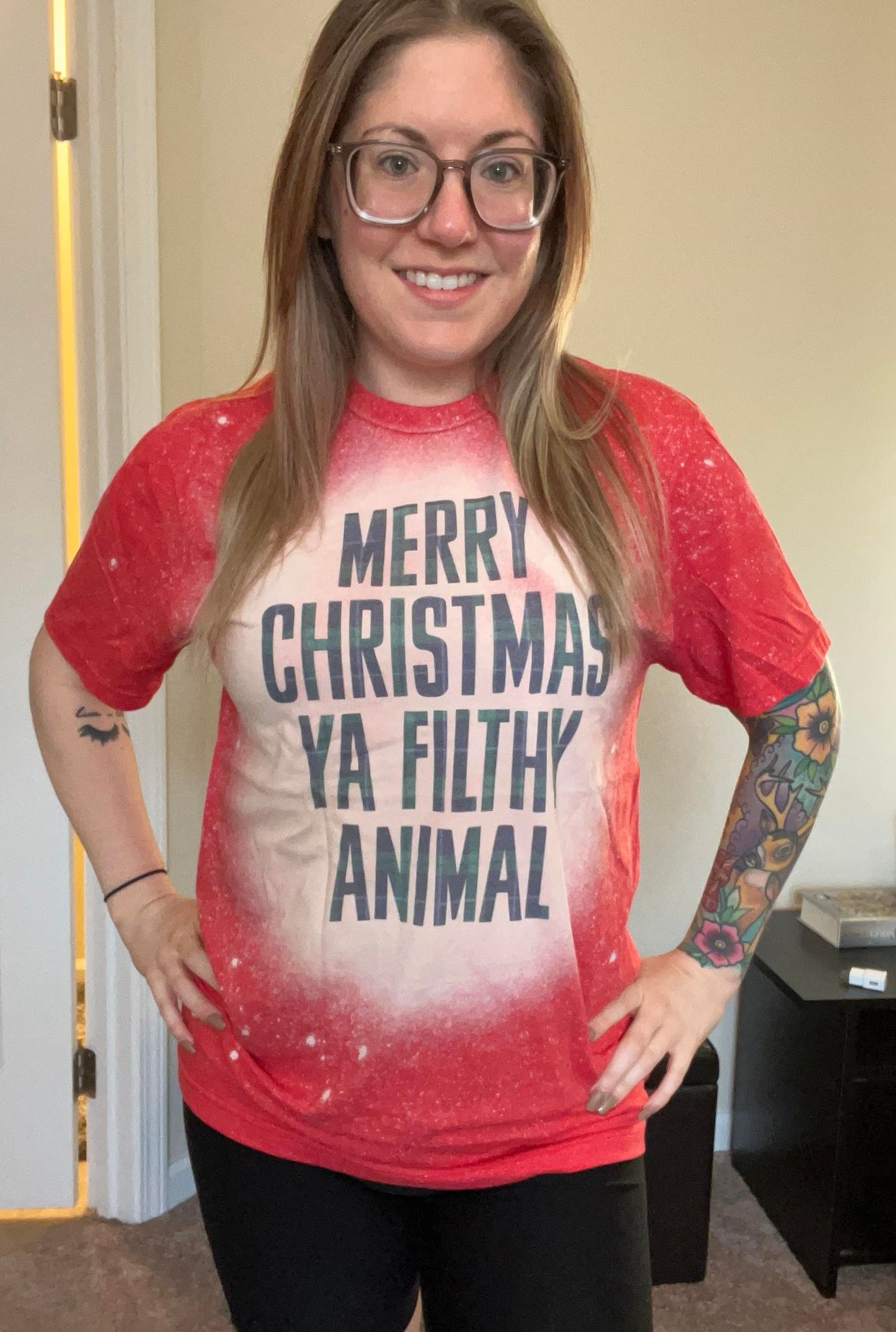 Merry Christmas Ya Filthy Animal Bleached Graphic Tee